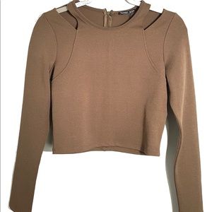 Zara Olive Open Shoulder Long Sleeve Knit Top
